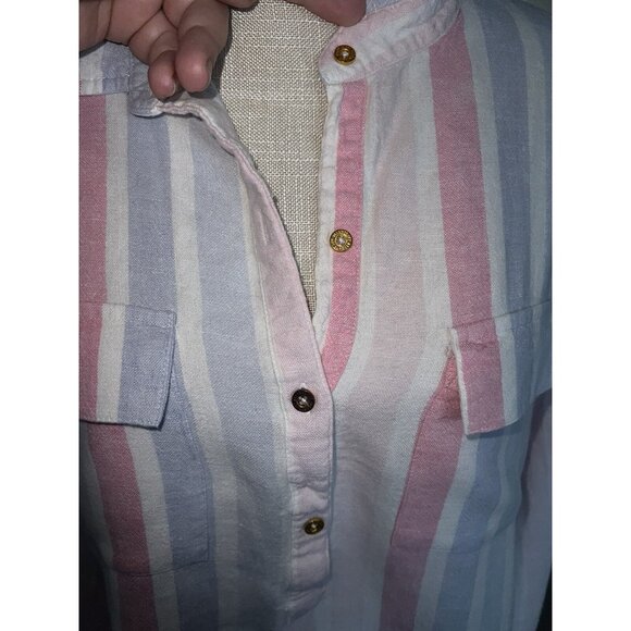 Ellen Tracy Striped Button-Front Shirt w/Roll-Tab Sleeves Womens L Pink/Blue - Picture 4 of 9